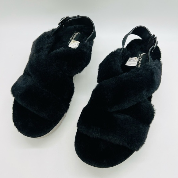 Koolaburra Shoes - Koolaburra By UGG Black Faux Fur Criss Cross Strap Sandals Size 10